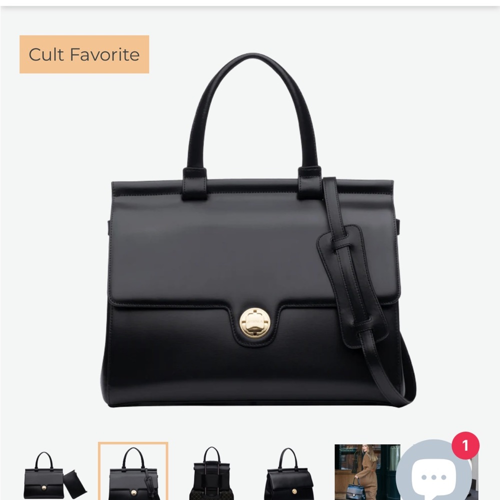 Black Leather Top-Handle Bag with Gold Turn-Lock